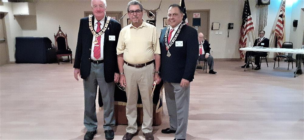 New Member initiated 7-20-2021: L-R: ER W. Burns, new member D. Medina, sponsor J. Lugo