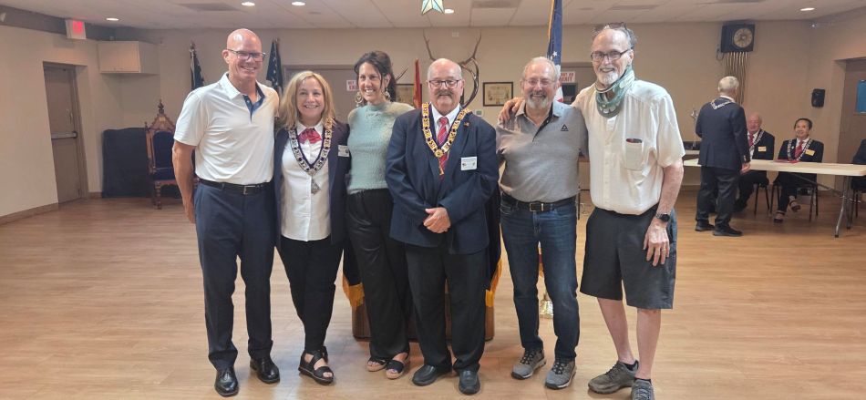 Tucson AZ Lodge #385 newest members-L-R:  D. Slocum, proposer L. Douglas, new member B. Orozco, ER R. Bernard, B. Neves, proposer J. Corsi.  September 22, 2026 