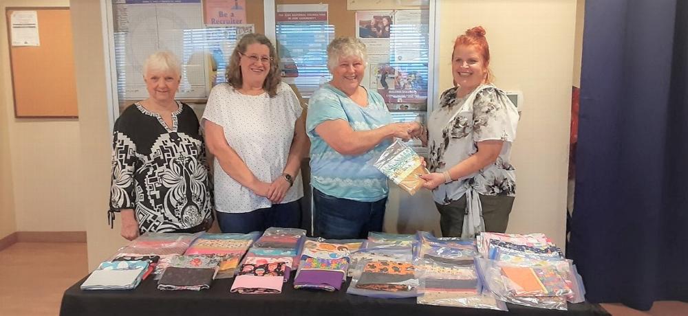 Our lodge’s Crafty Critters weekly-group members donated nearly 43 pillowcases they made to the Children's Steele Center of Tucson on July 2.
(Pictured from left): Joanna Zappia (husband Henry member), Darcy Ross (husband Bud member), Teen Morgan (Crafty Critters chairperson), and Lori Castro (Children’s Steele Center representative).