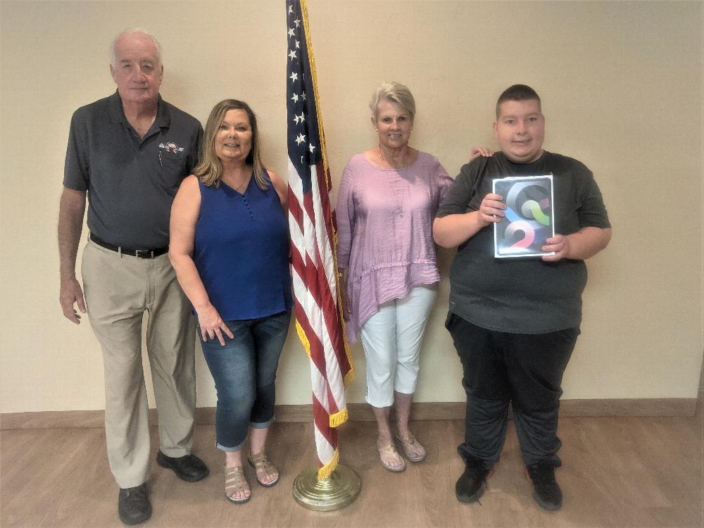 On May 21, 2021, Tucson Lodge #385 donated a iPad to the Prader-Willi Syndrome Association to support their National Convention silent auction.
Photo Caption-L-R: ER W.Burns, T. Penta, L. Wilford, V. Penta