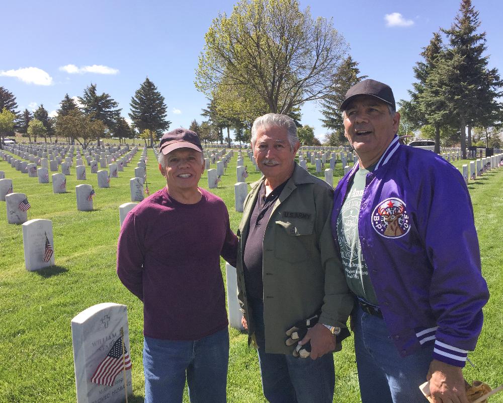 Trustee Leroy Ramirez, Member Jake Salazar and Secretary Charlie Dalton at Santa Fe National Cemetery on Memorial Day weekend helping a host of Santa Fean's place an American Flag on each tombstone.
Tiler Chris Garcia organized this event and Loyal Knight Mark Maestas and his son, Treasurer Greg Hunt and Exalted Ruler Dave Fitzgerald joined in this humble event.