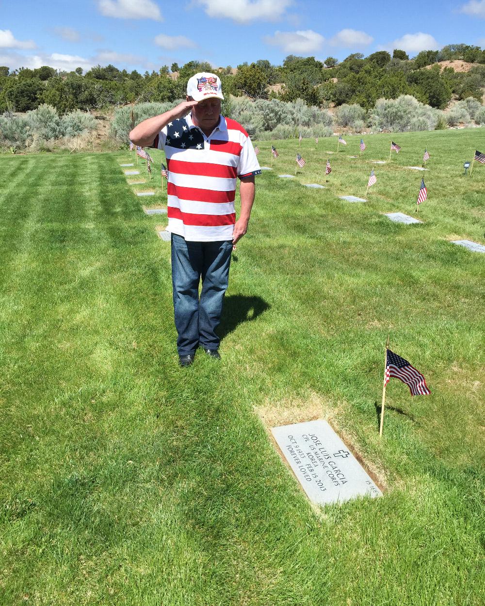 ER Dave Fitzgerald salutes the gravesite of Jose Luis Garcia at the Memorial Day ceremony at Santa Fe National Cemetery. CPL Garcia served in Korea with the Marine Corps. and is one of 53,000 members of our Armed Forces who now lay at rest in our National Cemetery. Lodge 460 was proud to have the opportunity to honor our veterans. CPL Garcia's daughter, Kitty, is a member of our Lodge.