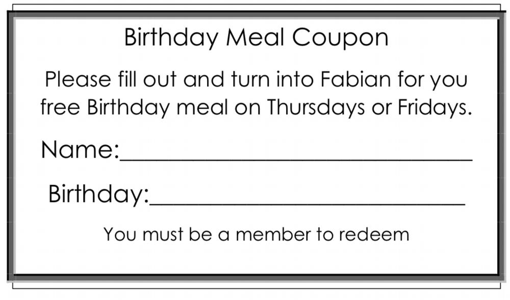Free Meal for your Birthday Coupon