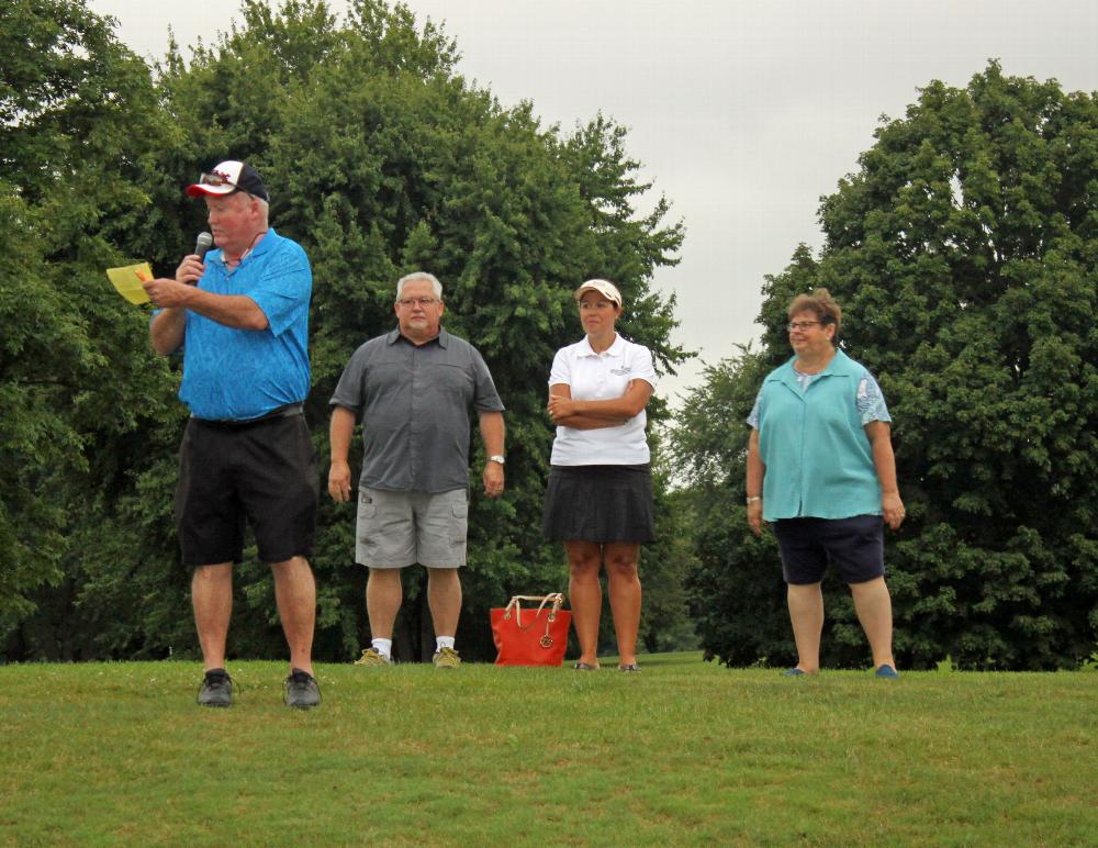 Our ER Dave Allen addressed the attendees at our 31st Annual Golf Outing. Others pictured are Elks
State President, Tony Vester, Amber Kloepfer Senseny, Senior Associate Director of Development,
Indiana University Melvin and Bren Simon Cancer Center, and Kathy Kreag Williams, Indiana State
Representive. Also in attendance was Noblesville Mayor, John Ditsler
