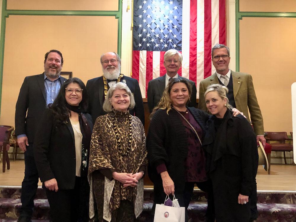 February 2023 Initiates - from left to right Martha Rivera, Janella Morton, Tracey Karadizian, Kristen Link, 
top row: Michael Shimpock, PER Neil Yeager, James Cahill and Gary Dye.