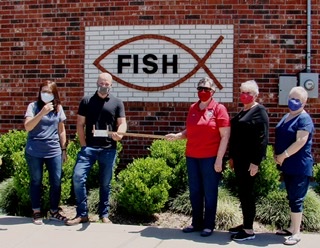 From the Herald Banner, April 29, 2020, front page: In the picture is Lori and Adam from FISH and Susan, Becky and Kathy of the Elks presenting a check for $2,500, the Gratitude Grant, for 2020-2021.   This check was given to FISH to help families in Hunt County during the pandemic.  Notice all are in masks!