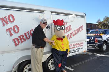 Elroy the Elk and ER Jim are preparing to march in the Veteran's Day Parade, 2012.