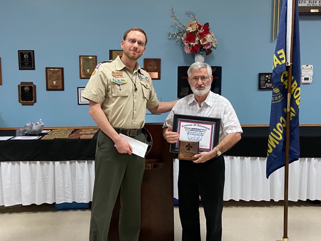 The Lodge was presented with 2 Plaques and a "Making a Difference Coin" in Recognition of the Elks support for the East Carolina BSA.

