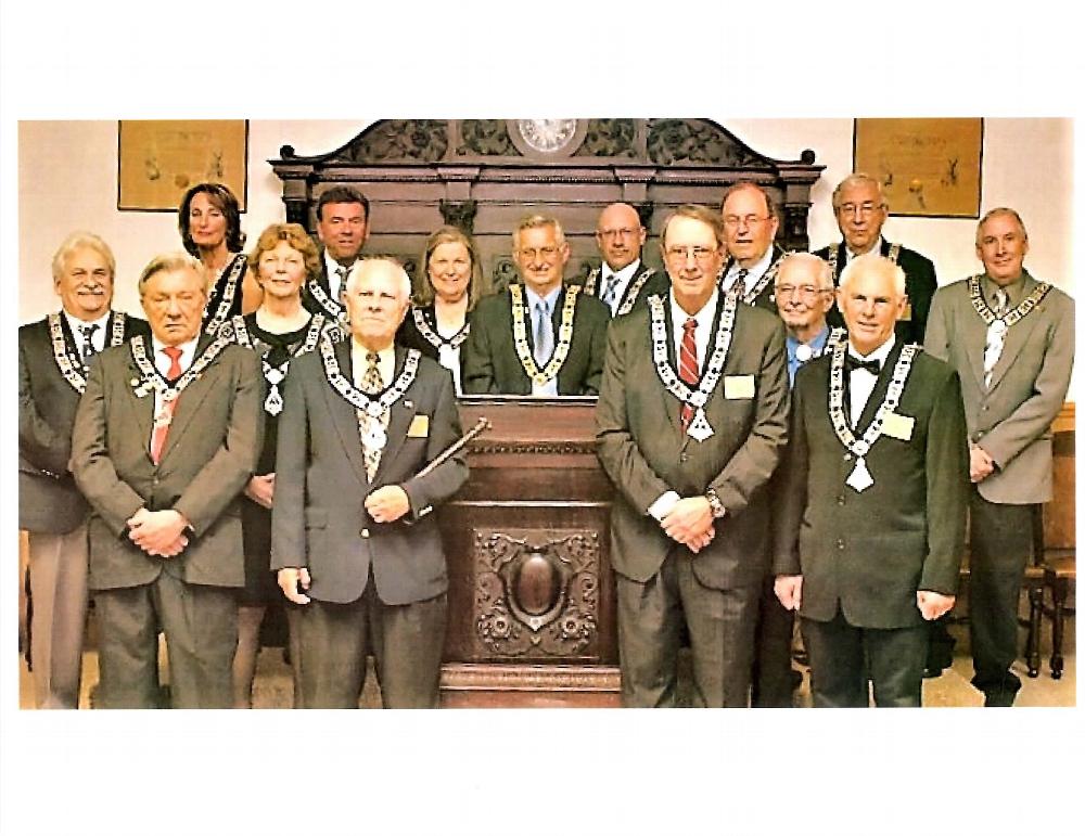 2019 -2020    
                       
Exalted Ruler for the Lodge was Dale Petrangelo, formerly “Esteemed Leading Knight”, a member since 2007 when he and his wife, Terry, moved to Fairfield Harbour.

Pictured here surrounding ER Dale are (top row) Pam Dion, Lecturing Knight; Armon Dion, Organist; Carole Graham, Loyal Knight; Mike Gerlach, Trustee; John Serumgard, Justice; Dave Finn, Trustee; (middle row) Guy Pascarella, Inner Guard; Linda Follett, Treasurer; Shawn Doughty, Tiler; Jack Meehan, Trustee; (front row) Pat Dunleavy, Leading Knight; John Baxter, Esquire; John Lawrence, Secretary; Don McCurdy, Chaplain.