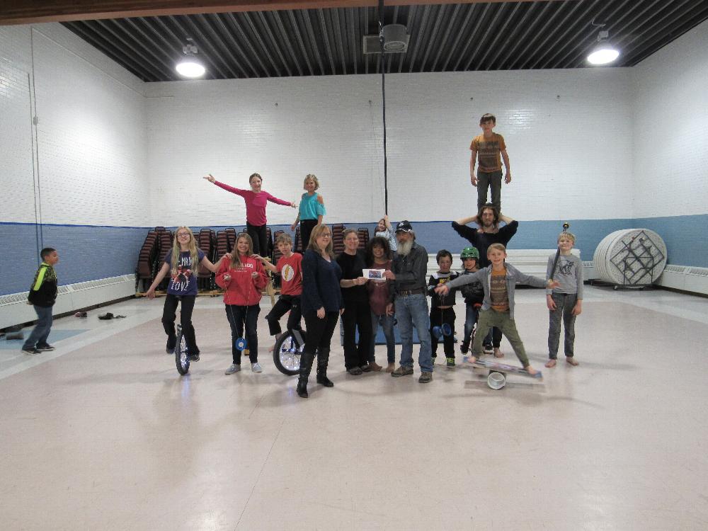 Salida Lodge 808 ER Jim DeLuca and Leading Knight Brandi Pugh delivering an Anniversary Grant donation to the Salida Circus class at Boys and Girls Club