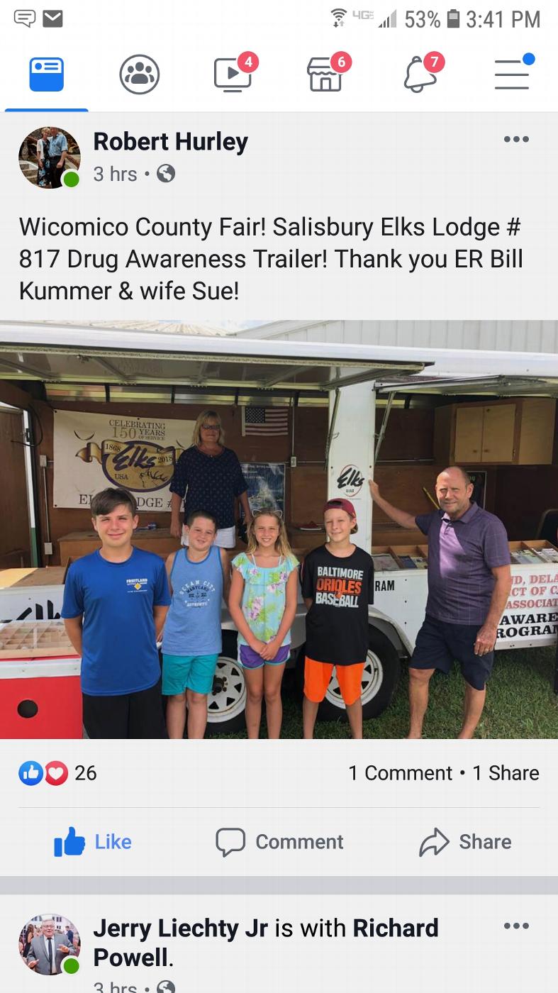 Bill & Sue Kummer (and friends) 2019 Wicomico County Fair
Elks Drug Awareness Trailer