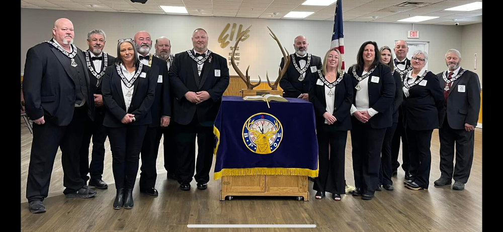 2024-2025 Officer Installation Ceremony.  
From L to R
Billy O'Brien, Kenny Buffum, Denise Tucker-Hoyt, Scott Hoyt, Rich Hayes, James O'Brien, Skip Hoyt, Heather Kemper, Deb Wyman, Tess O'Brien, Bob Kemper, Robin Buffum, Ralph Castor.  Missing - Tim O'Brien, Russ Ball