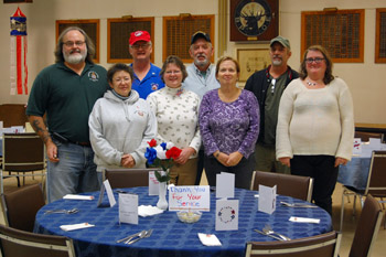 Bath Veteran's Committee members and friends put on a dinner for area Vets on Veteran's day, 2013.
Pictured L-R are: PER "Mac" McCreary, PEY Lyni McCreary, Kevin & Nancy Campbell, Chuck & Paulla Billings, PER Brian Greenman and Committee Chair Deb Irish.