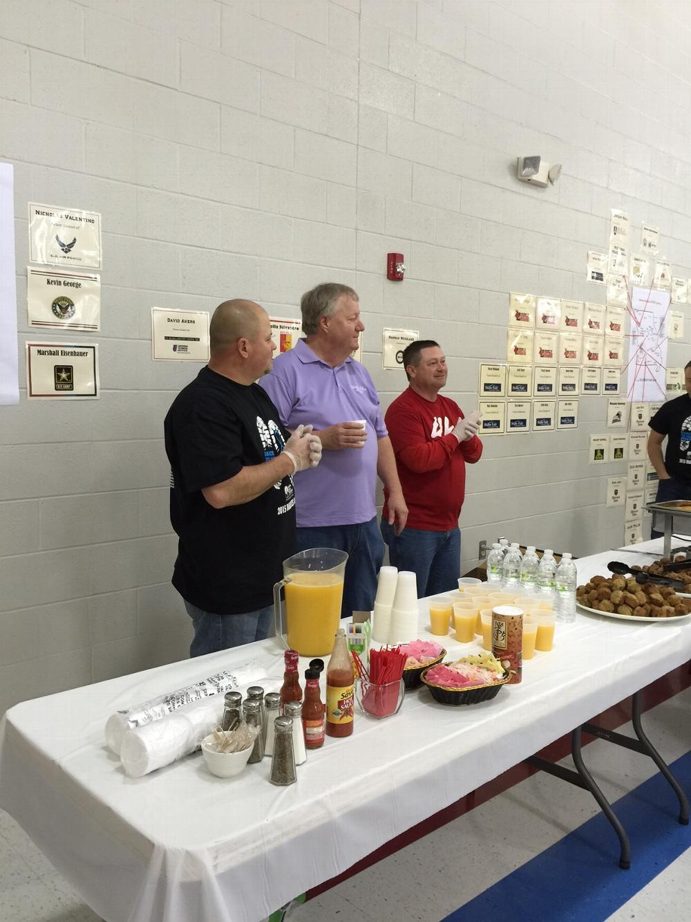 Diabetes Walk 2015, Clinton Elks served a free breakfast to all participants
John McClendon, Steve Cummings, Bradley Clyde Combs