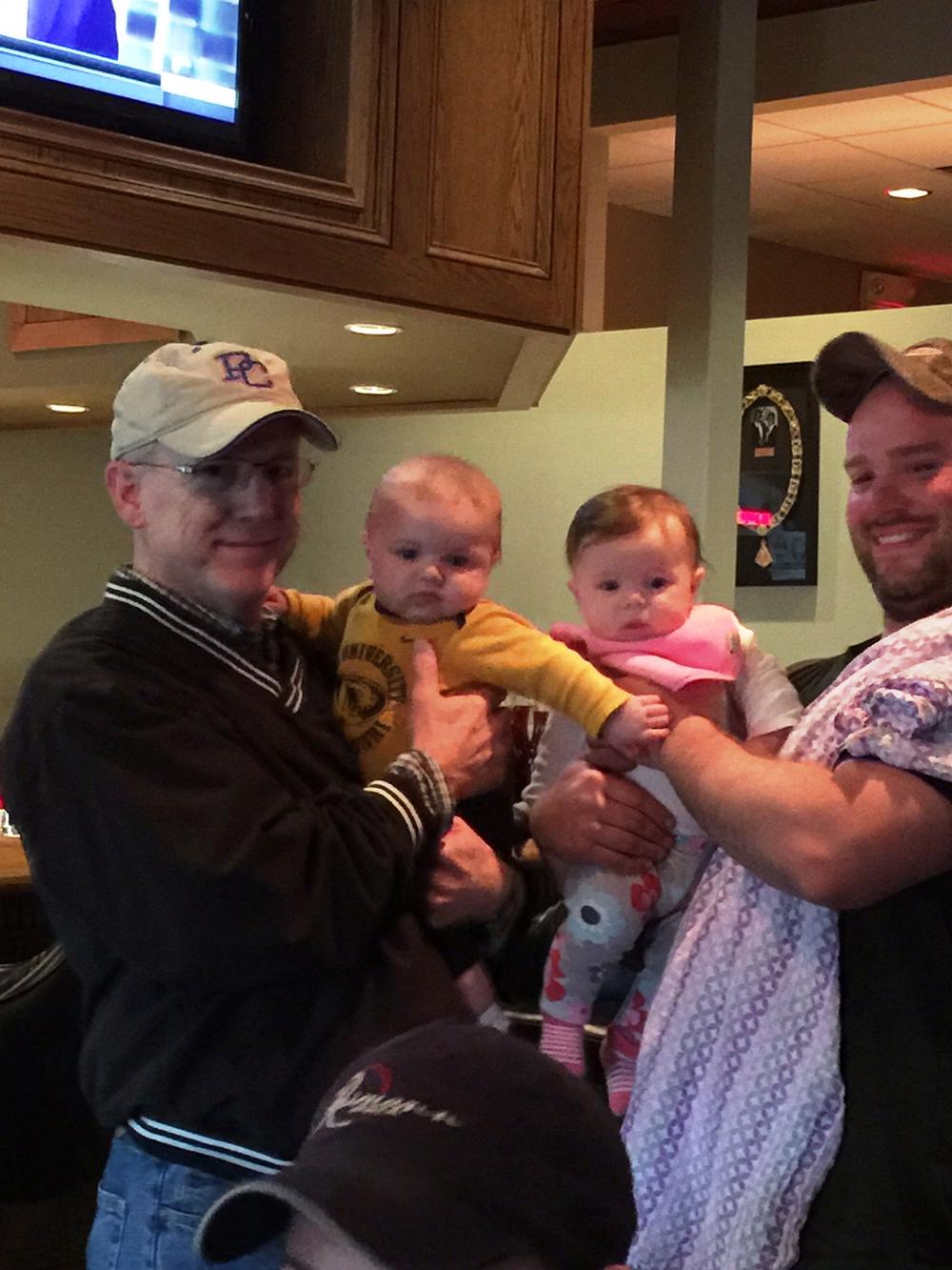 Elks Babies at the Lodge.  ER Steven Harvey with Jackson Stone, Avery Mae Lehman (ER Harvey's Grand Daughter) & Lary Lehman