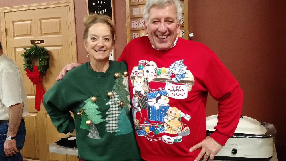 2017 Ugly Christmas Sweaters ER Jim W and member Angie