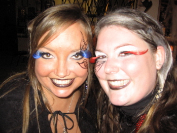 Elk members Dre Hendrickson and bar manager Holiday Hedeen dress up for Halloween! Now those are eyelashes! '06