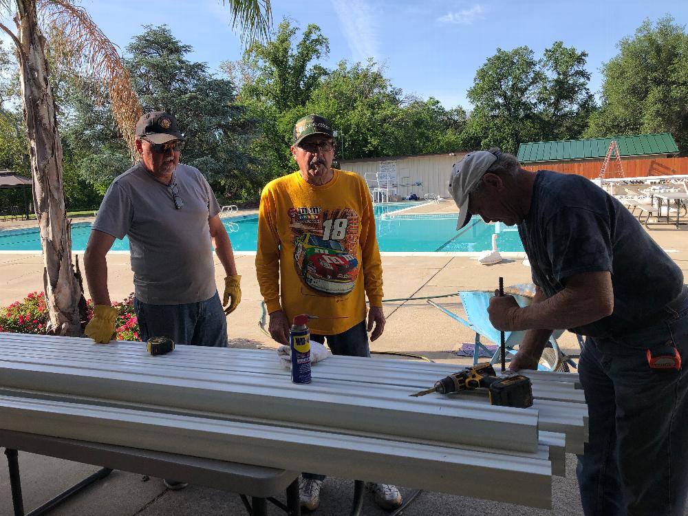 "Wrecking Crew"Mike Payne, Dave Wright and Doug Laird building new poolside shade structures