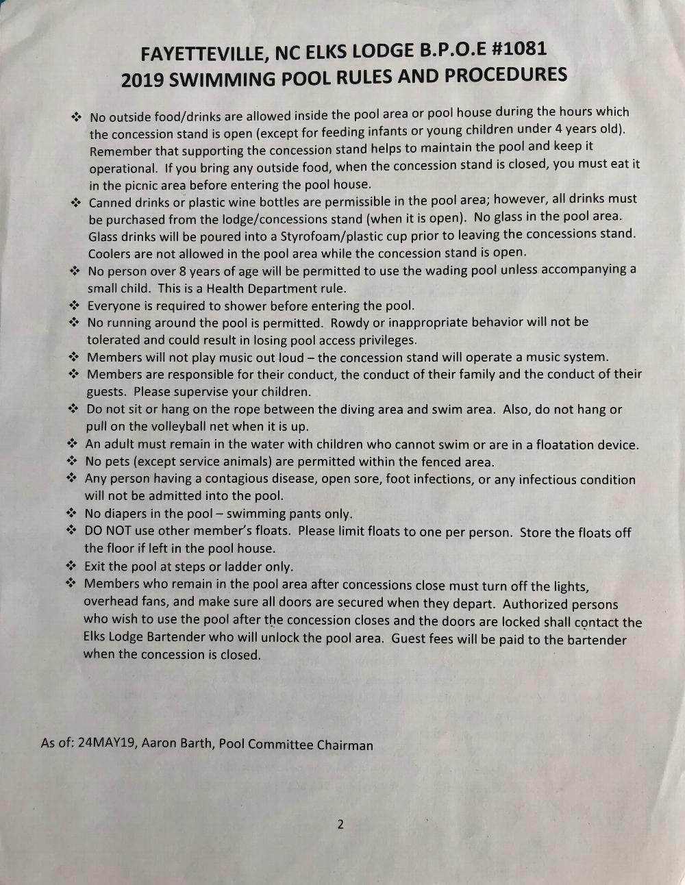 2019 Swimming Pool Rules (2 of 2)