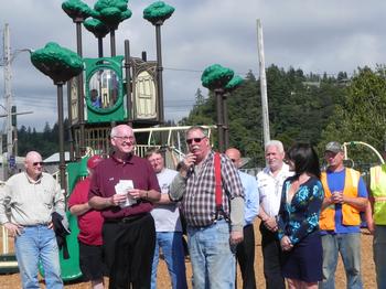 2012 Gratitude Grant presentation with ER James Parnell and City of Hoquiam Mayor Jack Durney.  Grant used to help update local Art Pocklington Playfield.
