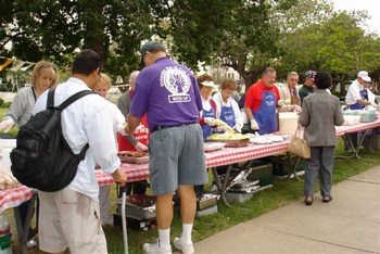 Lodge members, friends and family setting up for the BBQ Lunch at Brentwood VA Hospital 11/3/2006