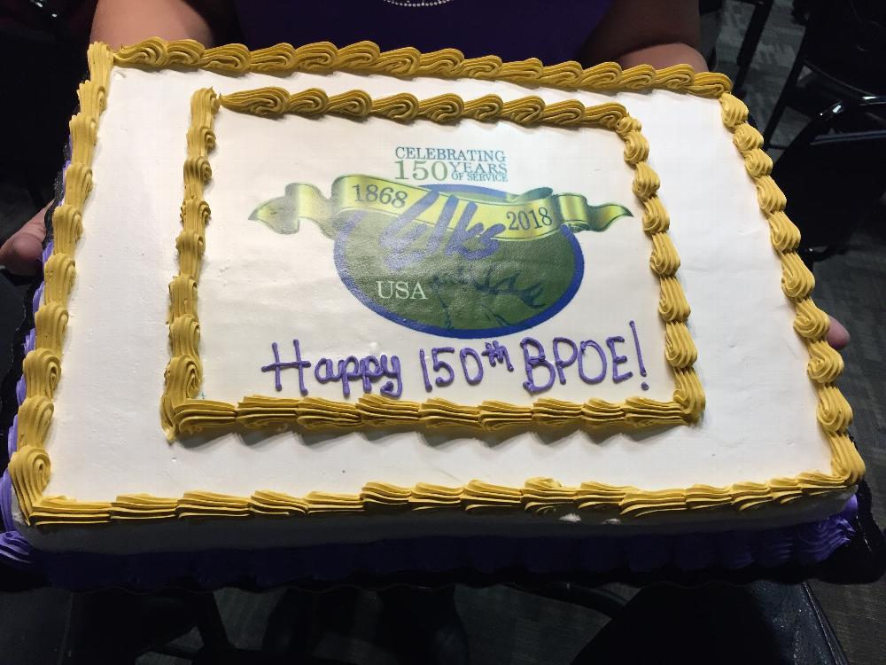 Cake to celebrate the 150 Year Anniversary of the BPOE, shared at the Lodge with members on February 16, 2018.