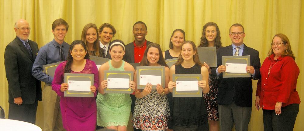 $12,000 in Scholarship were awarded to 11 area HS students by our Lodge. L-R: Dave Norwine, Scholarship Chair; Shawn Proctor, Lauren Aqui, Sydney Burroughs, Christopher Campbell, Laini Rogers, Menelik Graham, Jennifer Bacon, Morgan Roth, Olivia Overholt, Kara Stacy, Christian Bedwell, Chris Crider, Lodge ER 