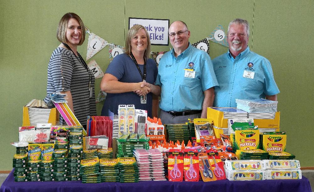 2017 Gratitude Grant - Silver Rail School:
pictured L to r;FAN Adv. Whitney Davis, Principal Tammy Doty, Gary Lisignoli ER, Dave Lovik Chairman along with supplies donated with funds from Gratitude Grant and member donations.