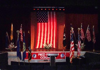 Flag Day, June 14th - Flags are displayed on the stage of the Spaulding High School Auditorium prior to the Elks Flag Day Ceremony and Amvets Americanism Awards Presentation.