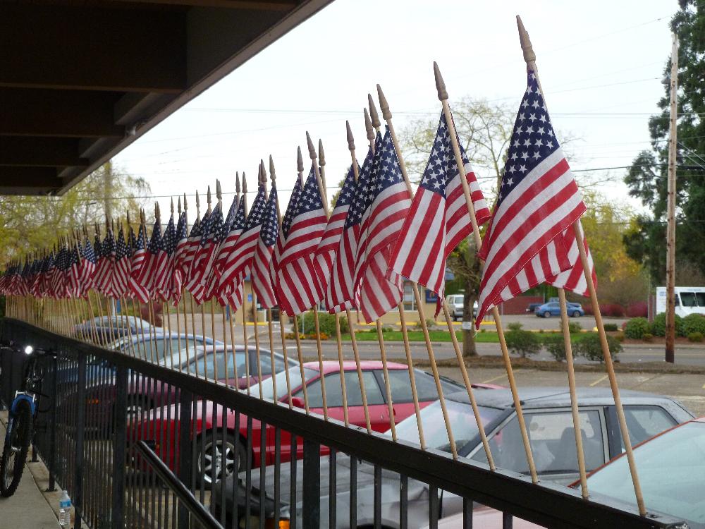 Every year we line our front patio with flags.  What a sight to see!