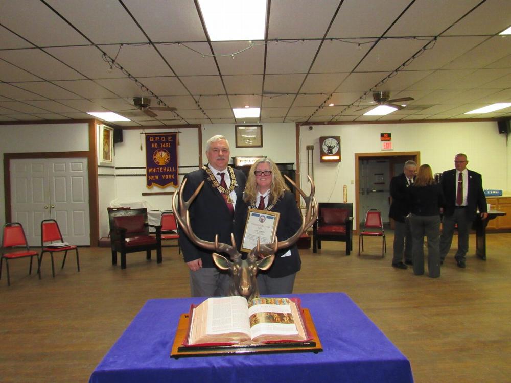 Officer of the Year 2018 - Patricia Abbott, Secretary with Exalted Ruler, Michael Putorti