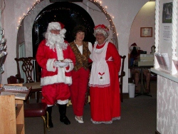 Mr. & Mrs. Santa Clause (George & Darlene Quel) visited the Sebring Elks in July!  To celebrate their visit, the Lodge was decorated for the Christmas Holiday, and Friday night buffet was turkey, ham and all the fixings!  Pictured here are George Quel, Pearl Williams, and Darlene Quel.