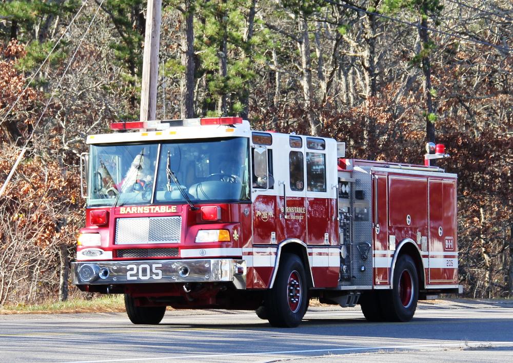 Santa arrives via Barnstable Fire Engine 205!
