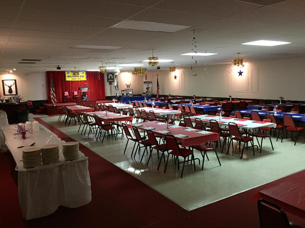 set up and ready for our Vets.  Nice spaghetti and chicken dinner to come.  Cooked and served by ELKS ! 