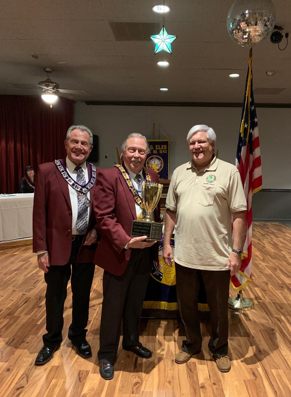 January 2020, Area Vice President Russ Lumpkin presenting Exalted Ruler Chuck Ingle with the District Protocol Award for the 3rd year in a row! 