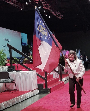 NIta Knighton, Georgia State President 2022-2023
Walking state flag during Grand Lodge Convention - Atlanta, GA 2022