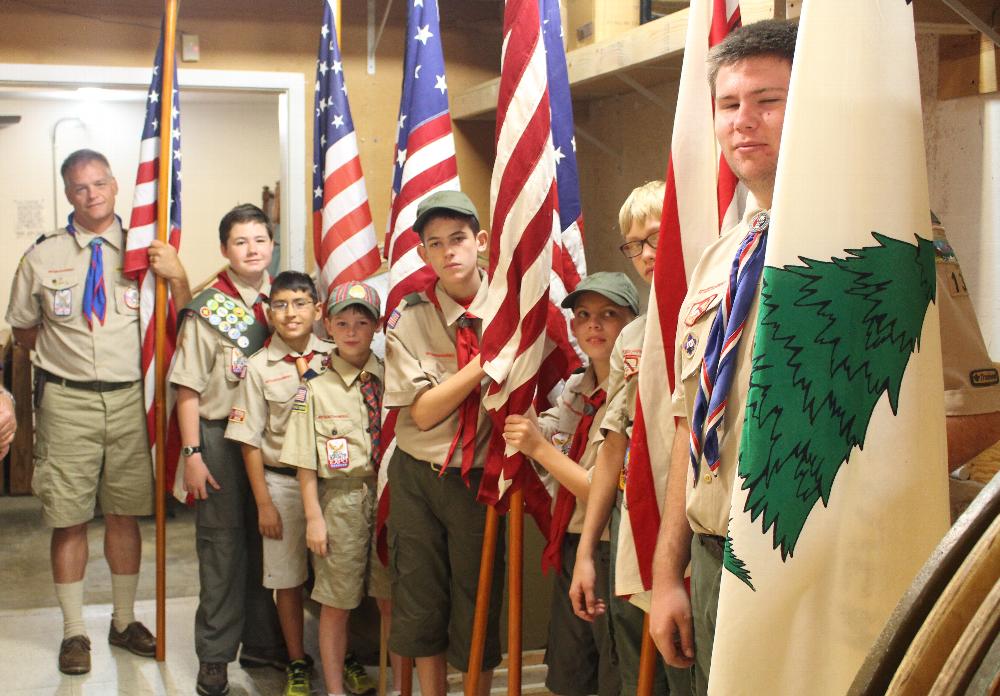 Auburn Lodge 1691 Elks Flag Day Ritual 2015 Boy Scout Troop 13 Participate In Carrying the Historical Flags Getting Ready