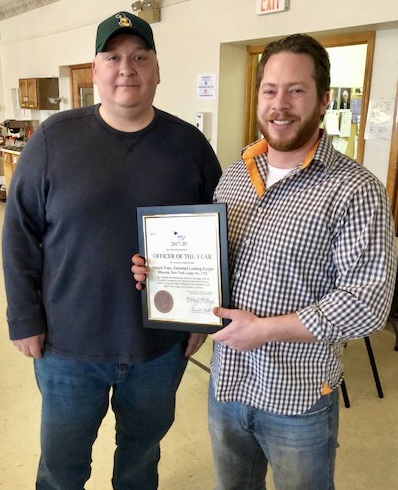 PER Chuck Sears presents the Officer of the Year for 2017 - 2018 award to Patrick L. Frary.