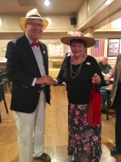 First Place in Fancy Hat Contest awarded to Ida Duckworth at Derby Party 2017