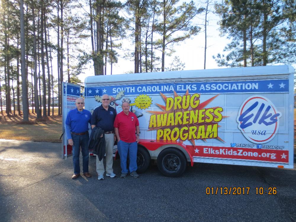 Bill Petras, Jim Forgey and Richard Menor with Drug Awareness trailer at Carolina Forest Elementary School Jan 2017