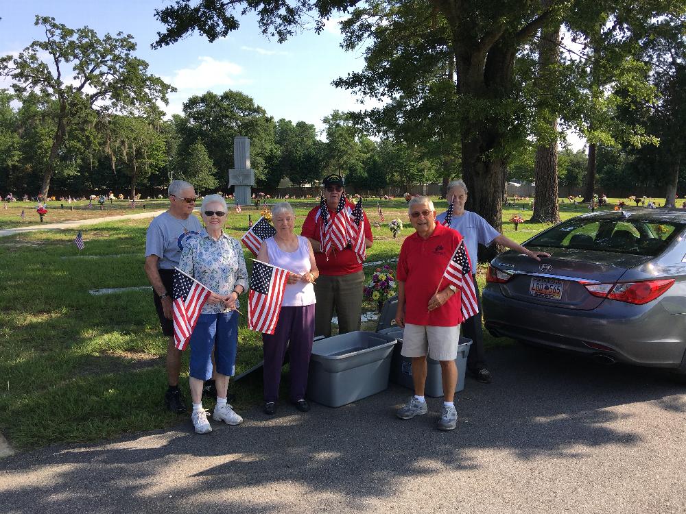 Flag Day installation team at Hillcrest Cemetery from Myrtle Beach Elks 1771.  Bob, Phyllis, Terri, LeRoy, Ray and Ron.
