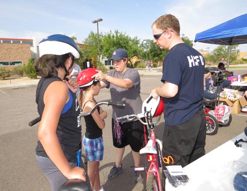 The Lordsburg Elks hosted a Bicycle Rodeo on Saturday, June 27, 2015 at the Hidalgo Medical Services Parking lot. In addition to learning bicycle safety, traffic rules and receiving free bike helmets, the nearly 50 youth in attendance were eligible to win a variety of prizes ranging from water toys to swimming passes to brand new bicycles. The event, sponsored with an Elks National Foundation Gratitude Grant, also saw Elks members repairing bicycles for kids throughout the event. Agencies assisting the Elks included the Lordsburg Police Department, Hidalgo County Sheriff’s Office, Community Action Agency, CAA and the Youth Volunteer Corps. 