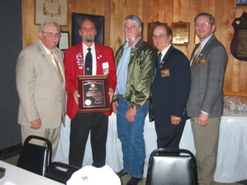 A 100 years of service plaque was presented to Okmulgee Lodge. Pictured are,from left, Dale Sibert, Dist. Deputy, SE Dist, John Hayes, ER, Steve Williamson SE Dist VP, Jim Craycraft State President and Milard Pickering, State President Elect.