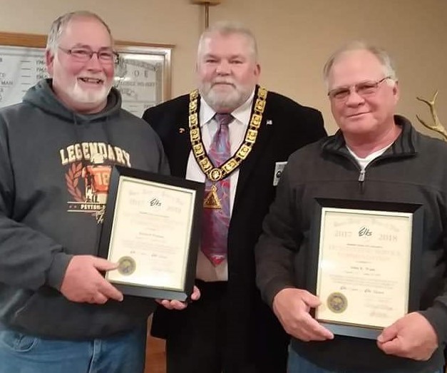 <b>Dickey Watson and Johnny Wade receive 2017-18 Outstanding Service Awards from ER Bill Roper.</b>