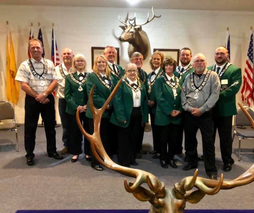 2019-2020 Lodge Officers, Trustees Benjye Tuten, Darin Anderson, Treasurer Sylvia Ellanson, Chaplain Nikki Anderson, Leading Knight Kevin Cruce, Secretary Earline Neeley, Exalted Ruler Clayton Huff, Loyal Knight Babbs Radcliff, Inner Guard Darnell McLeod, Lecturing Knight Paul Miller, Jr, Trustee Kenny Carter, Esquire Eric Hodge.  Not shown Tiler Helen Farnell and Trustees Wayne Connell and Mike Lynn