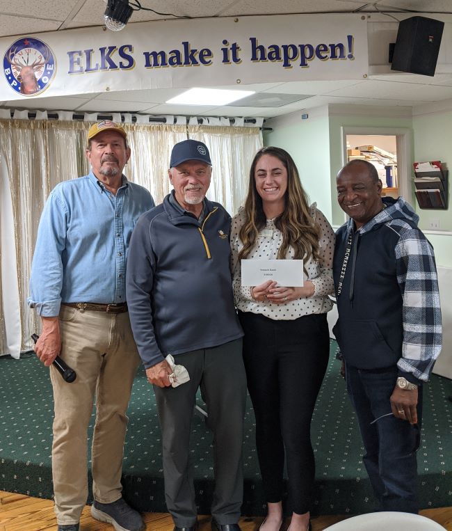 Our Lodge continues to reach out into the local community. On January 10, a $1,000 check from the PER Charity Bingo was presented to Seamark Ranch. Seamark Ranch, a working farm located in Green Cove Springs, provides schooling and counseling in a family home settings to children in the foster care system or in crisis situations.  They have provided support to over 100 children since opening their doors to children in need.  PER Chair Ed Weston; PDD Paul Orvosh, Lodge Treasurer ; Brittany McGraw, Seamark Ranch Events Manager; Exalted Ruler Al Williams