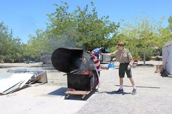 Local Scout Troops #291 and #412 cremated 845 flags on 15 June during the Flag Day Ceremony event at our Lodge.