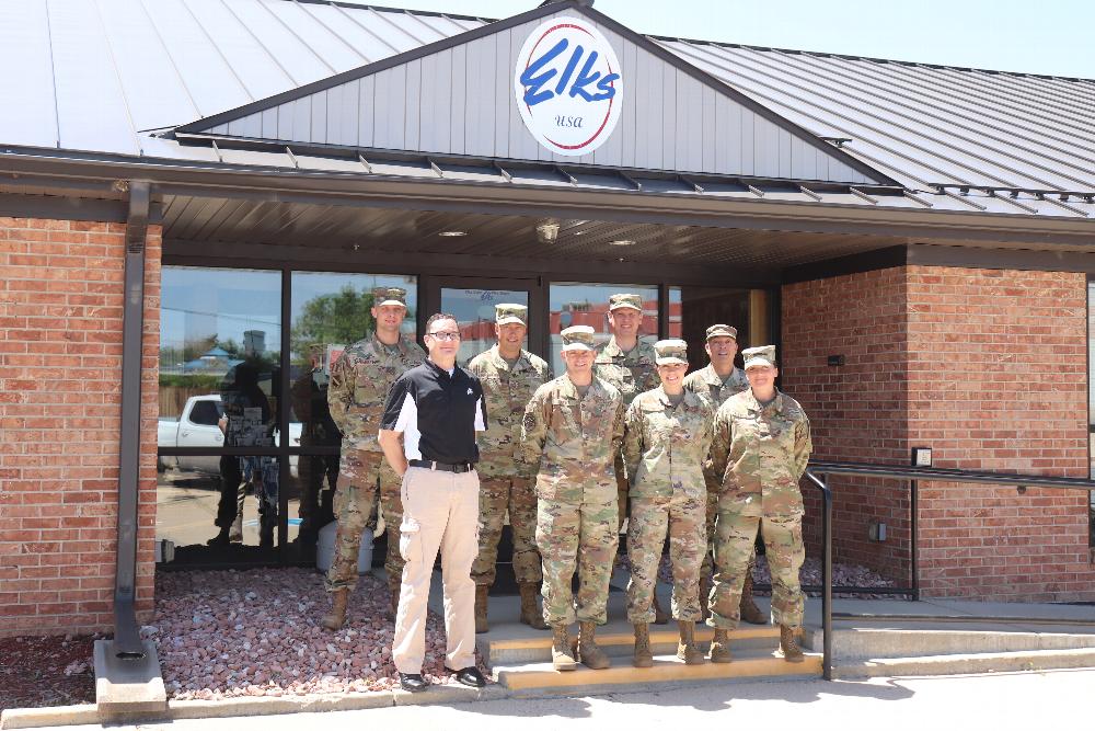 On Friday 6/11/2021 the Aurora Elks hosted a meeting for the 140th Air Wing of the Colorado National Guard. They were able to use the lodge room for their meeting and a lunch of hamburgers, brats and fresh corn were grilled up by our very own PER/Chaplain Art Ashley and Lecturing Knight Dan Halkett. The 140th Air Wing was very appreciative of the facilities and a couple stayed after to chat with PER/Treasurer Rich Guerrero, Larry Zimmerman and Rick Oakes. They even left a patch that they currently wear on their sleeves and some of them are looking into becoming members! 
