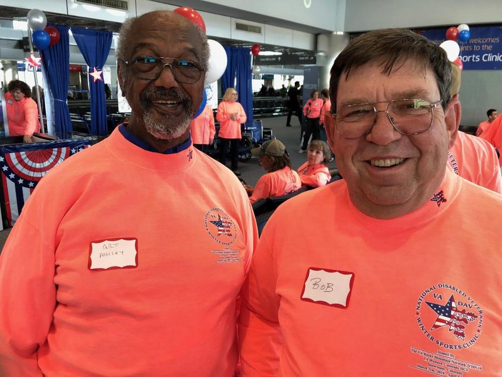 
Pass Exalted Rulers Robert (Bob) Charleston and Arthur (Art) Ashley were at the Denver International Airport assisting DAV Veterans Winter Sports Clinic to help with Veterans to get to their connecting flights before their scheduled departure times.