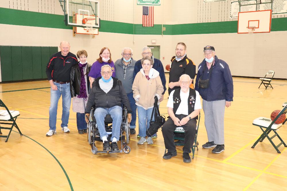 Aurora Elks Lodge 2022 Hoop Shoot.
Pictured front row:  PER Richard Guerrero,Marine Kline, PER Bill Lakers.
Second row: PER Dennis Gade, LOyal Knight Arilss Guerrero,Exalted Ruler Anne Schmidth, Terusee Fred Smith,
Leading Knight Tom Eckhardt, Secong Vice Preasedent Geff Mcdaniel and Trustee LeRoy Fuehrer.